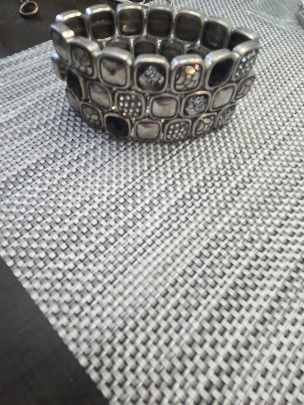 Chunky Silver-Tone Stretch Bracelet with Square Accents